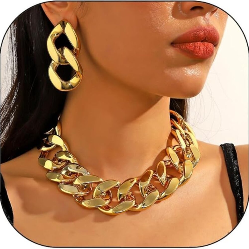 NEW! Gorgeous Gold Metal Choker Necklaces Earrings Set for Woman